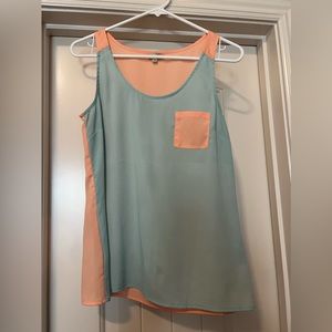 Peach/blue color block tank